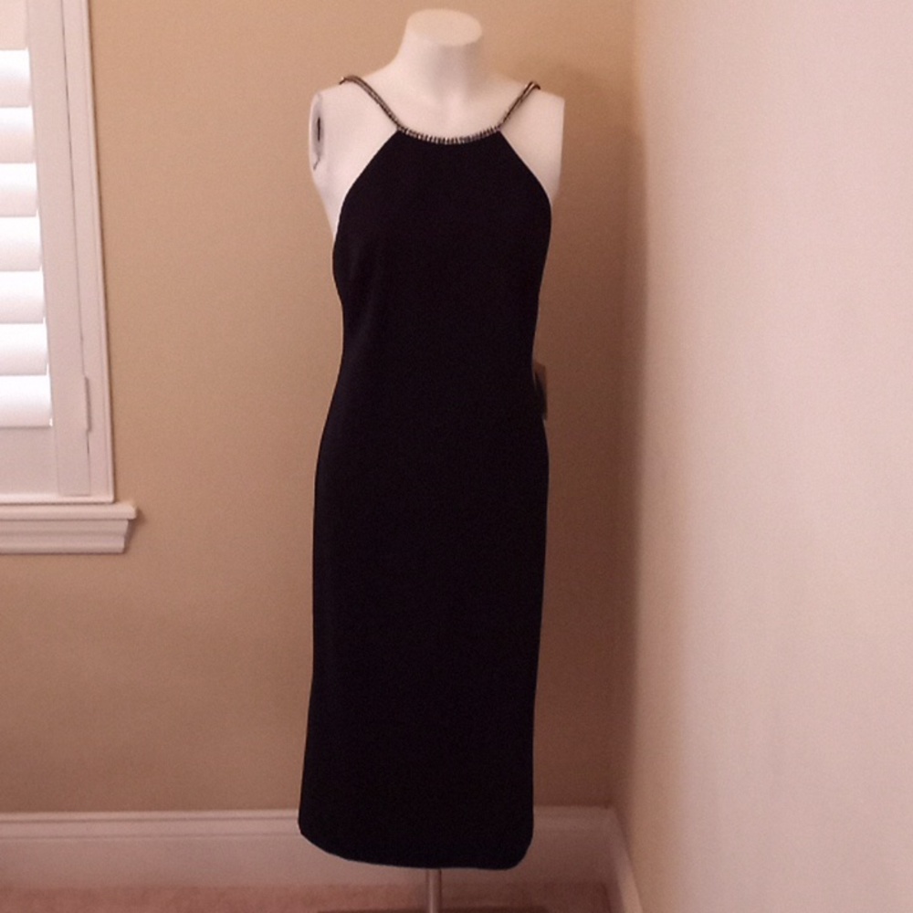 NWT Size Medium Black Social Dress With Rhinestones at Neckline and Straps
